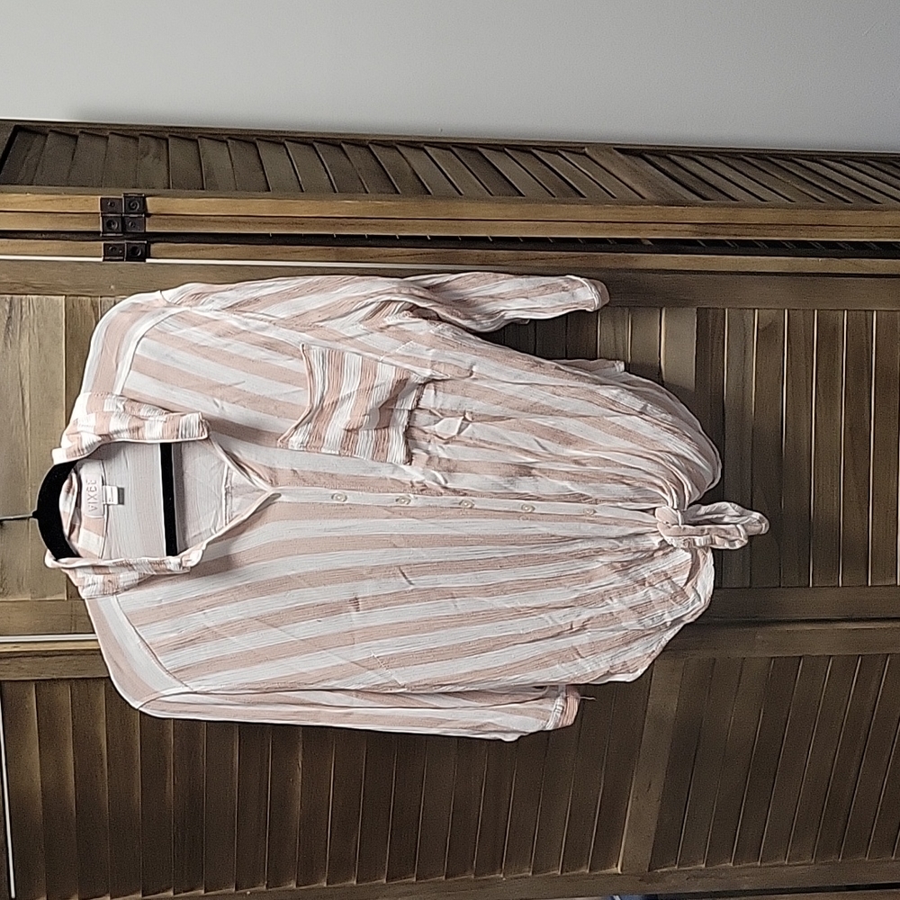 Mauve and White striped button down shirt